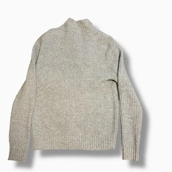 Bonobos Two Way Zip Up Mock Neck LambsWool Sweater Size S Slim Ribbed Knit Cream - Picture 3 of 7